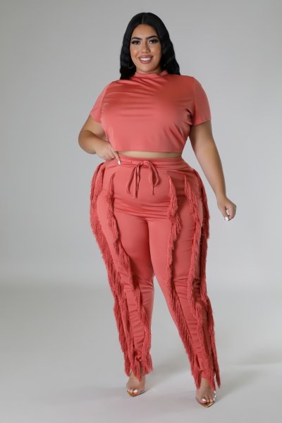 Sassy in Salmon Fringe Two-Piece Pant Set